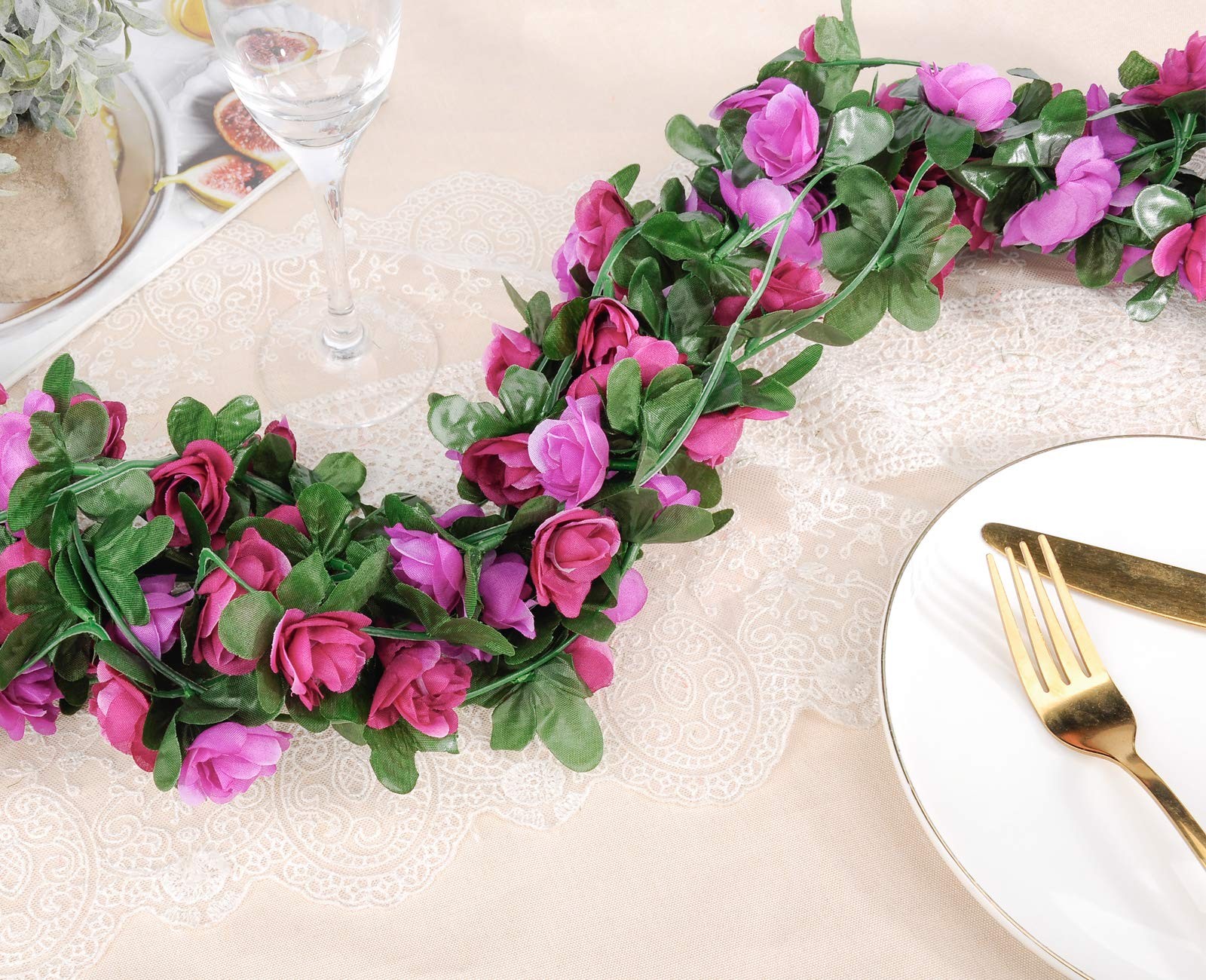 8Pcs 66FT Purple Flower Garland, Artificial Rose Floral Vines Fake Hanging Sp…