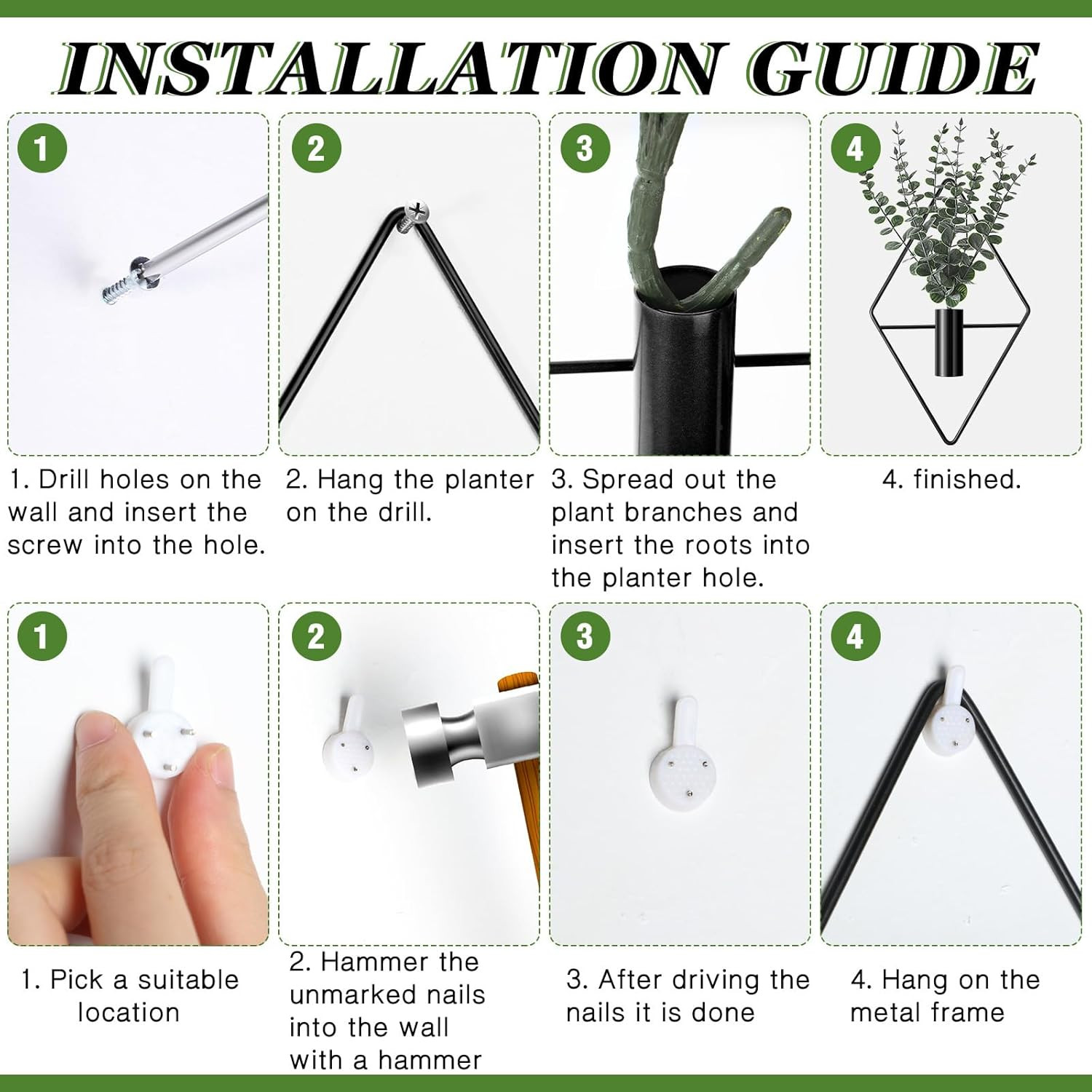 4 Pcs Hanging Planters with Artificial Eucalyptus Metal Hanging Vase Indoor Plan
