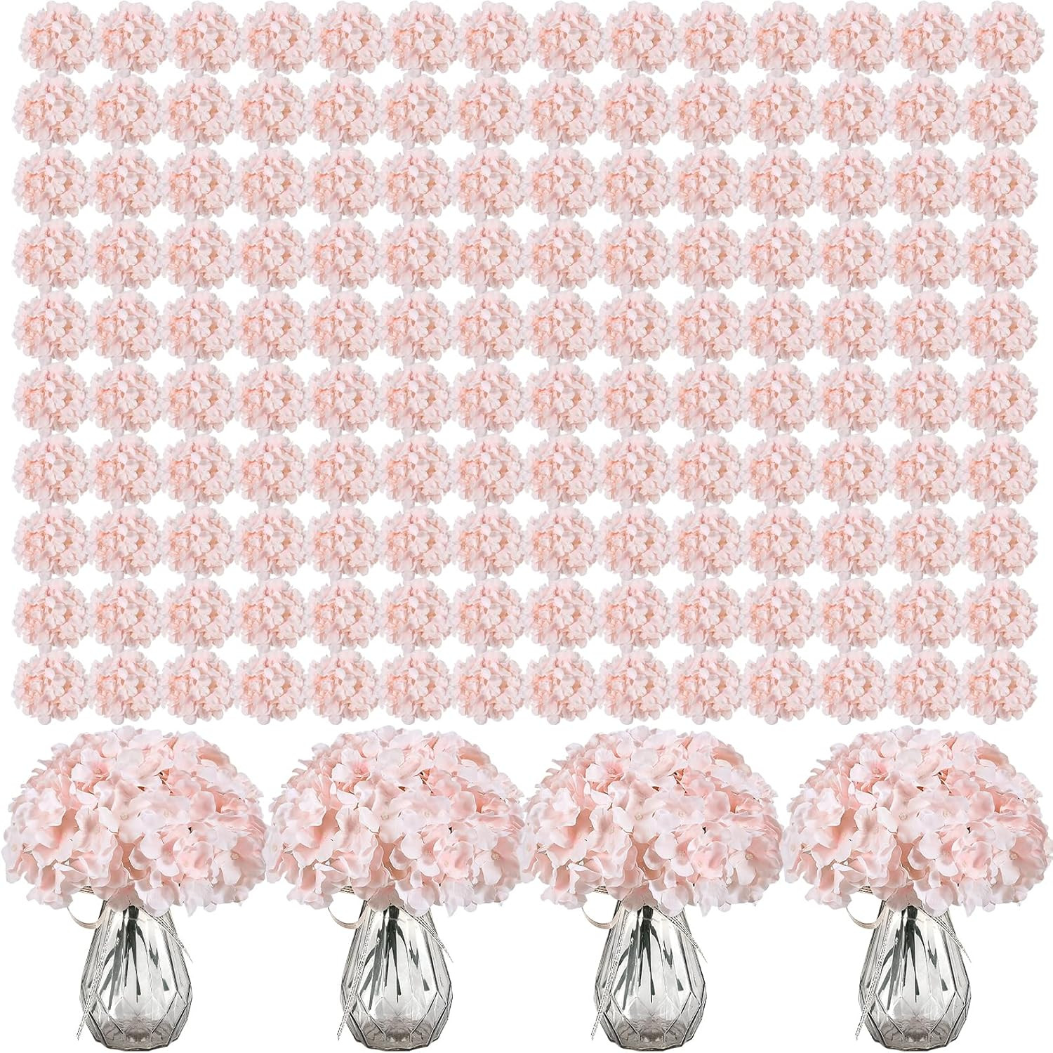 404PCS Pink Hydrangea Silk Flowers for Wedding, Home, Party Decor