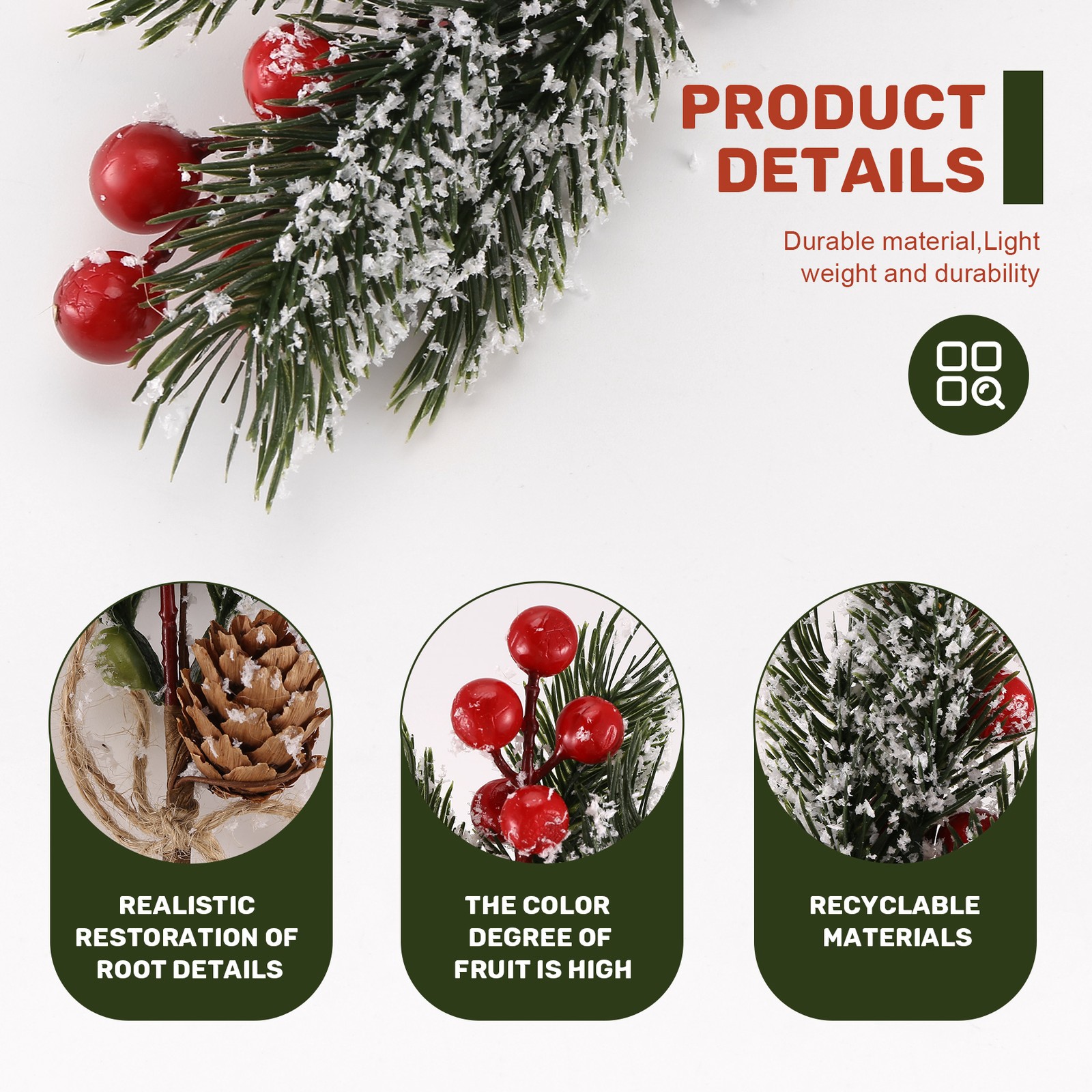 Red Berry Stems Pine Branches Evergreen Christmas Berries Decor 8 PCS4342