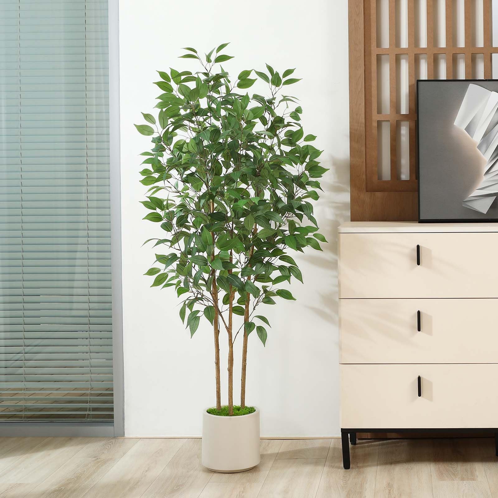 Ficus Artificial Tree 5ft Tall Fake Ficus Tree for Home Decor Indoor Faux Sil…