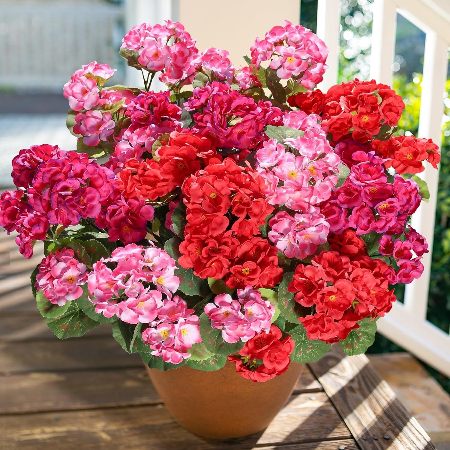 Low Maintenance Artificial Geraniums – 6 Bundles in Stunning Red, Pink & Fuchsia