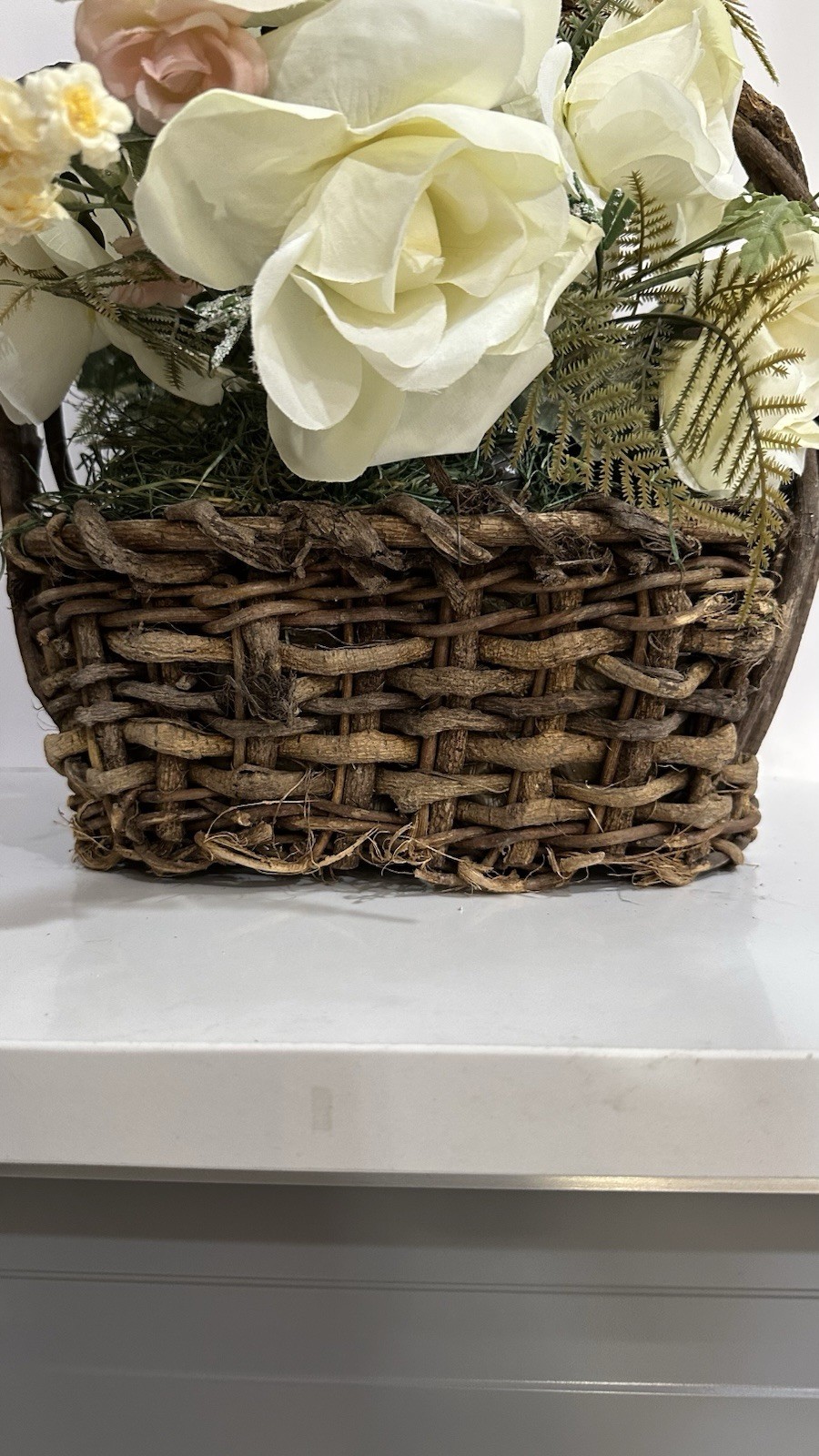 VTG Flower arrangement Rustic Twig Vine Handmade Basket Whimsical Centerpiece