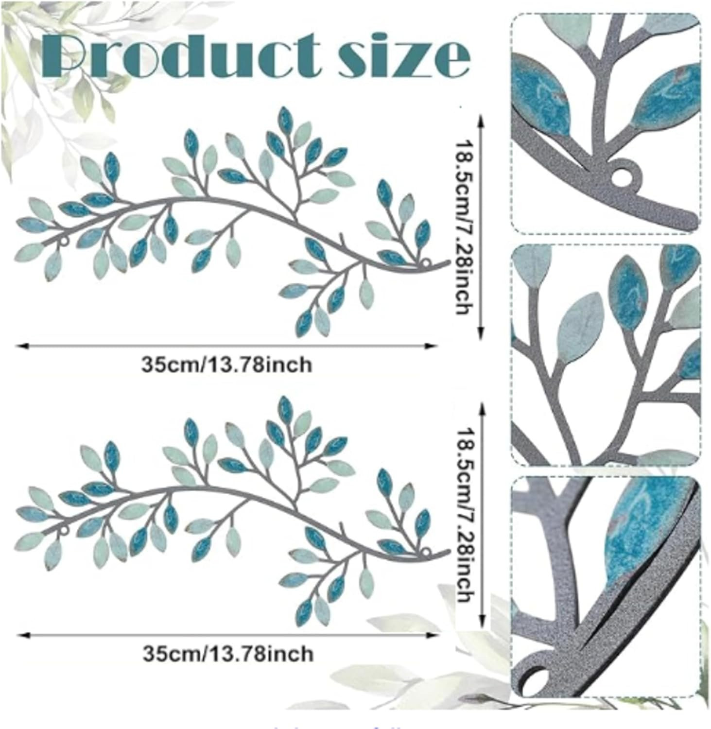 2 Pieces Metal Tree Leaf Wall Decor Vine Olive Branch Leaf Wall Art Wrought Iron