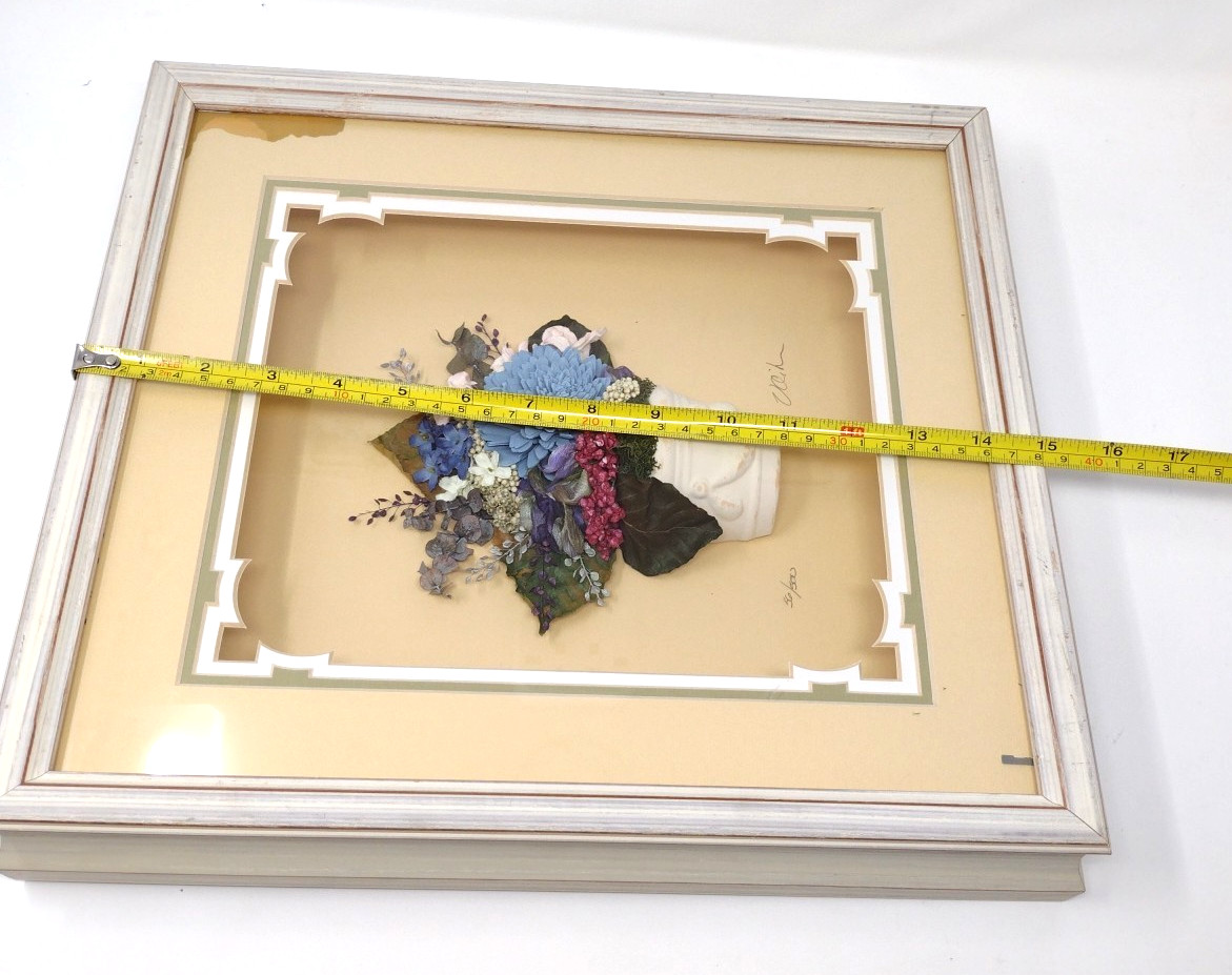 Vintage Handmade 3D Shadow Box Blue Flowers White Box Frame 56/500 Signed