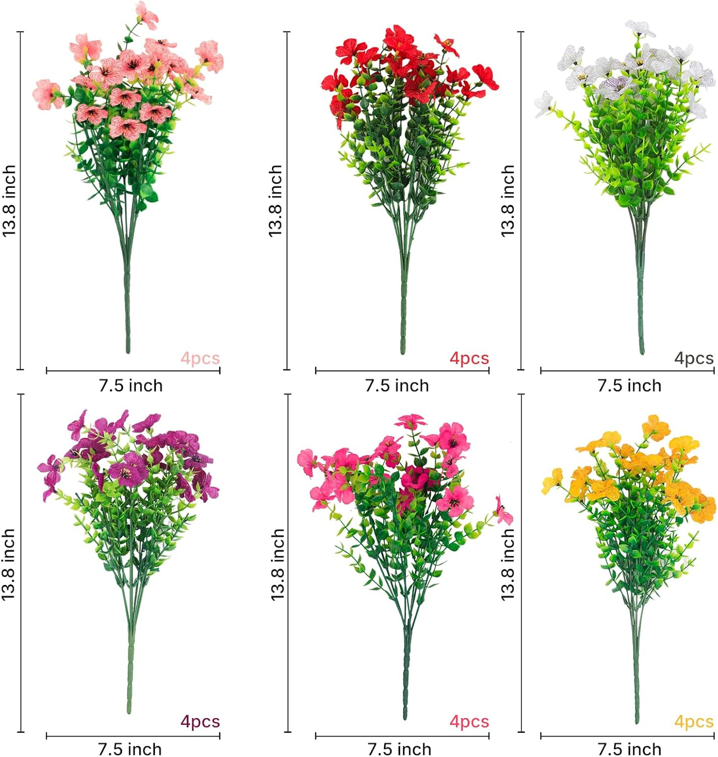 24 Bundles Artificial Flowers for Outdoors, UV Resistant No Fade Fake Flowers fo