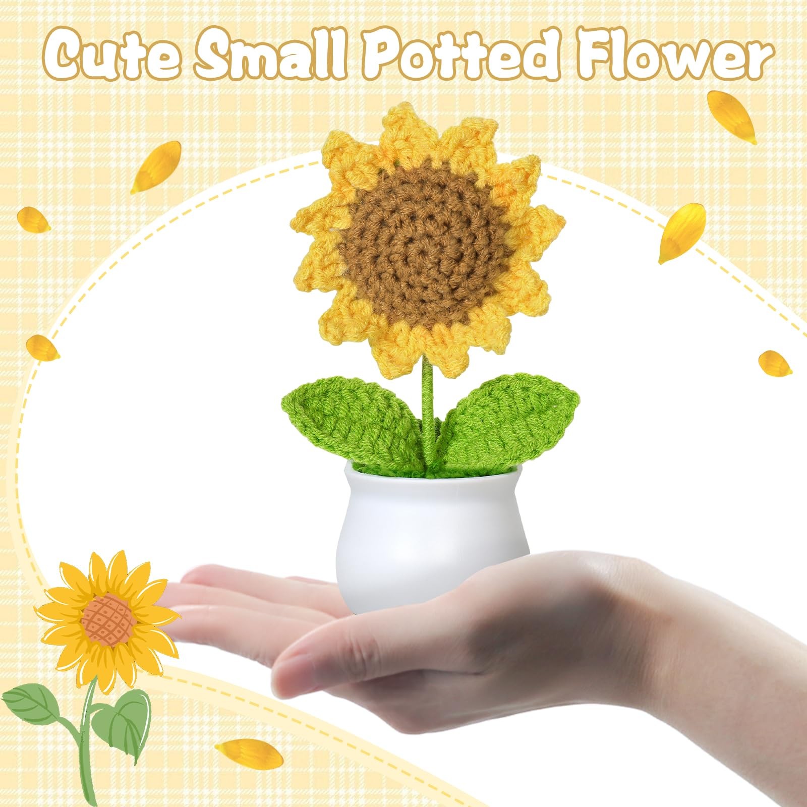 Crochet Flower Potted Plants Knitted Sunflower Tulips Desk Car Decor