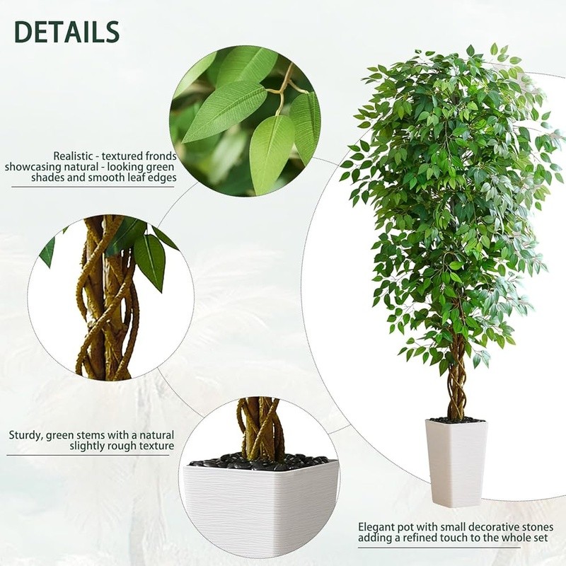Ultra-Realistic Indoor Ficus Tree W/ Decorative Pot Home & Office Decor New
