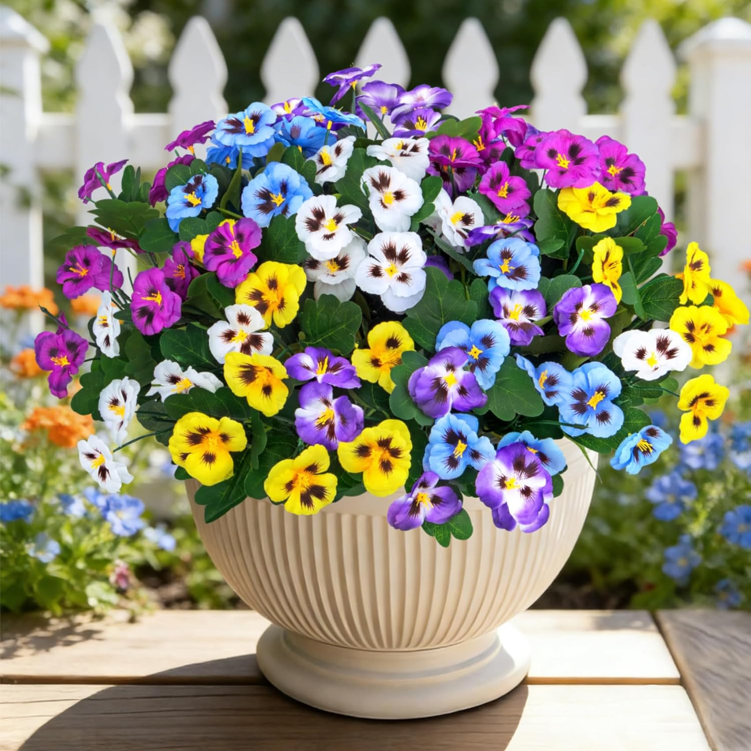 Ouddy Decor 15 Bundles Artificial Flowers for Outdoors, 15″ Fake Pansies Silk Fl