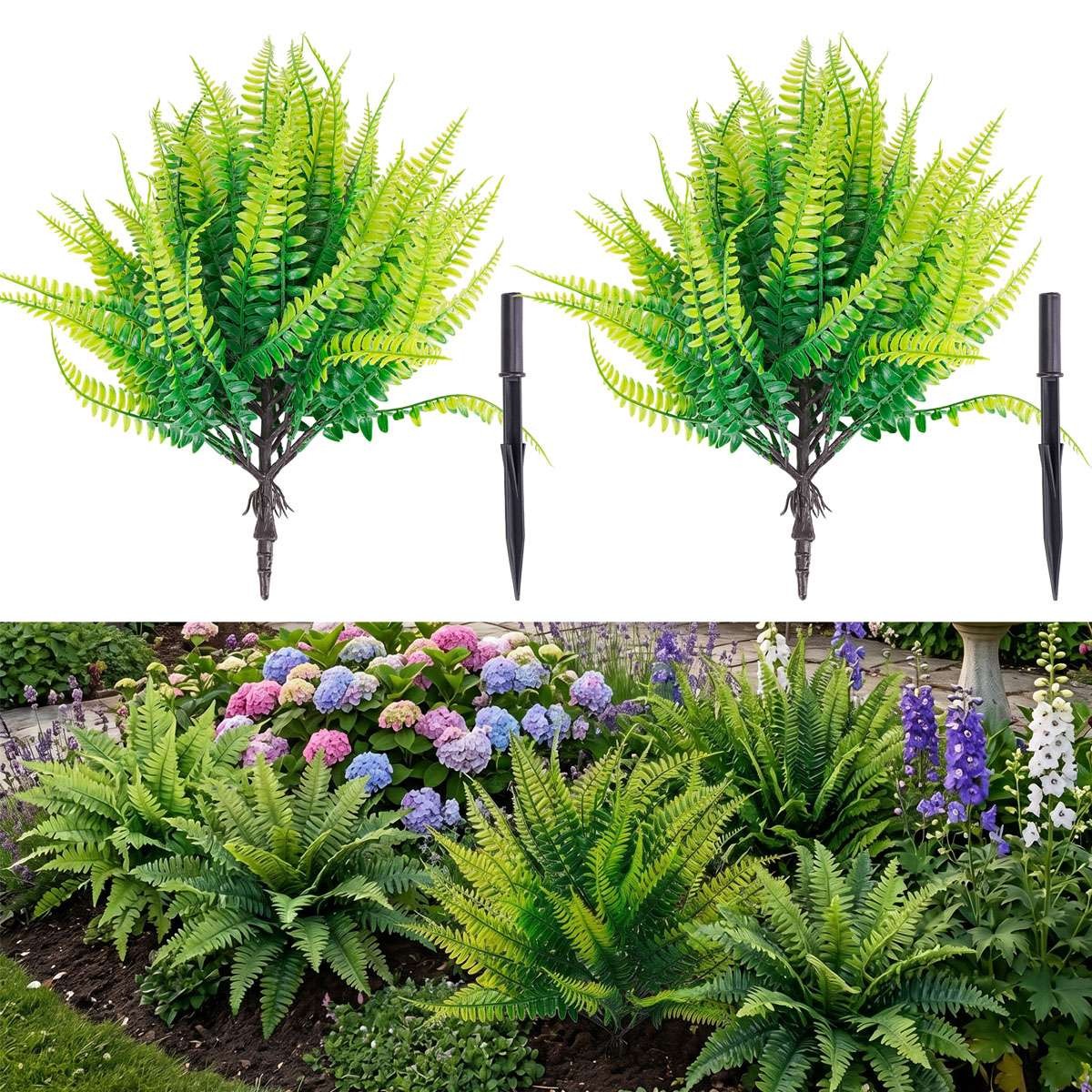 UV Resistant Artificial Fern Stake Fake Boston Fern Garden Patio Outdoor Decor