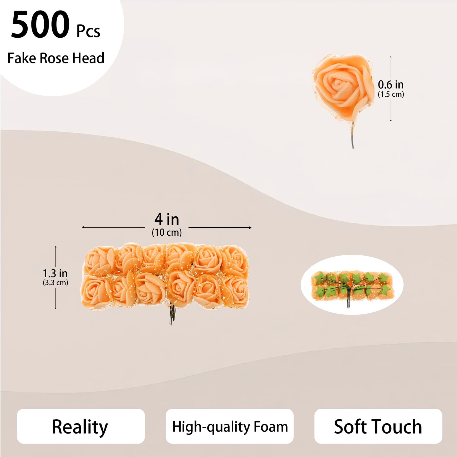 500 PCS 0.6 Inch Mini Artificial Orange Rose Flower Heads Foam DIY Craft Decor
