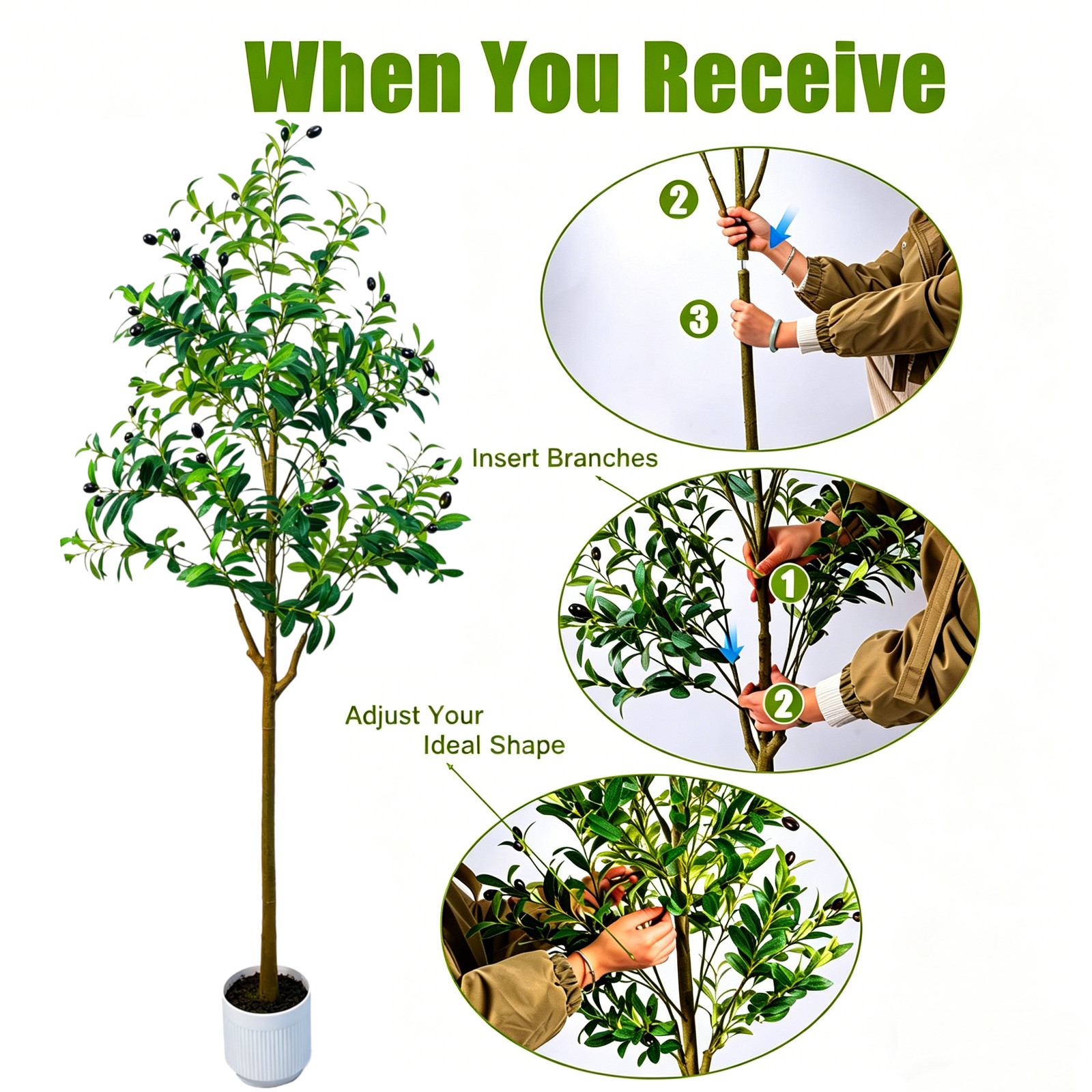 2Pcs 5Ft Artificial Olive Tree Realistic Adjustable Branches Planter Home Office