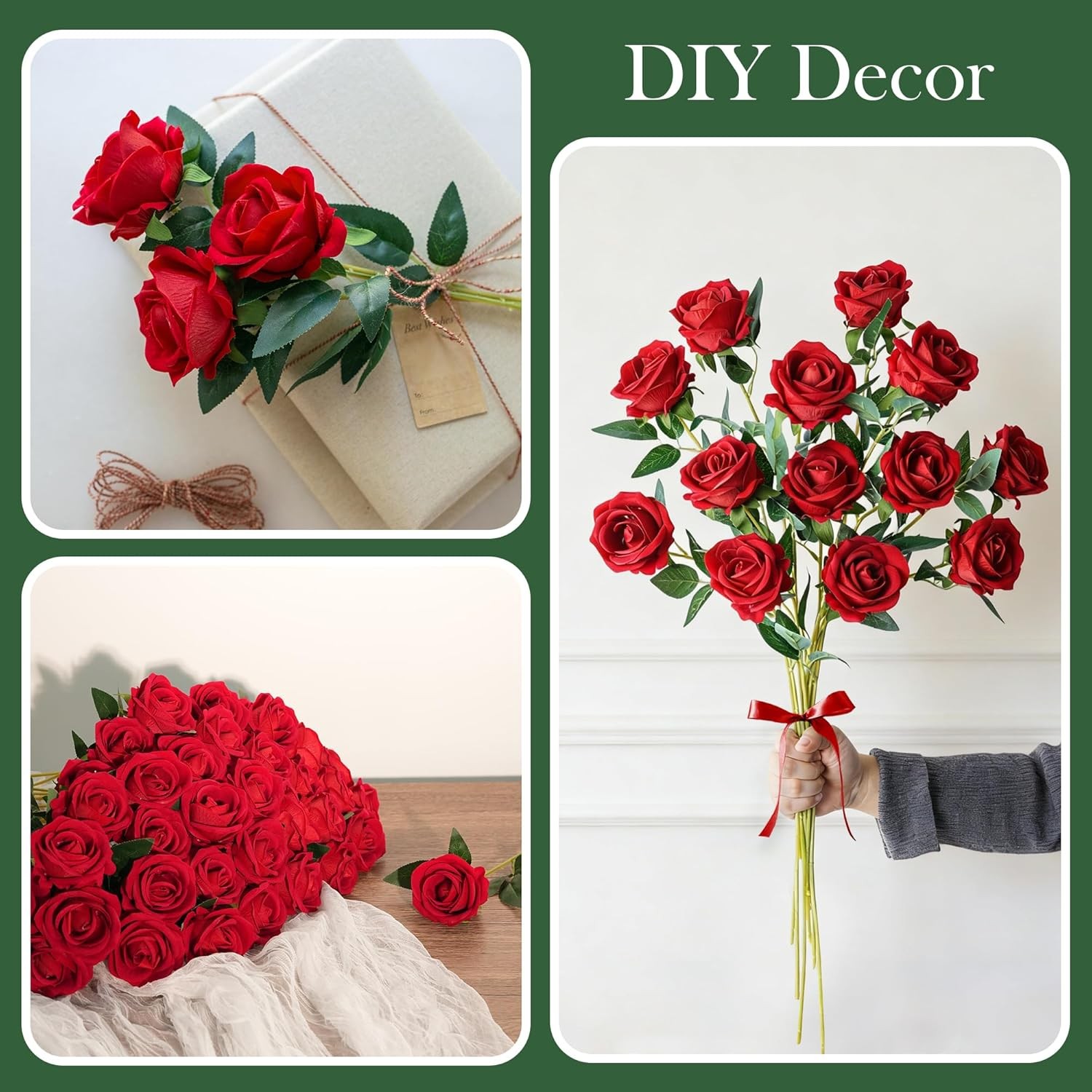 20Pcs Red Silk Roses Artificial Flowers Realistic Bouquet Home Decor valentine