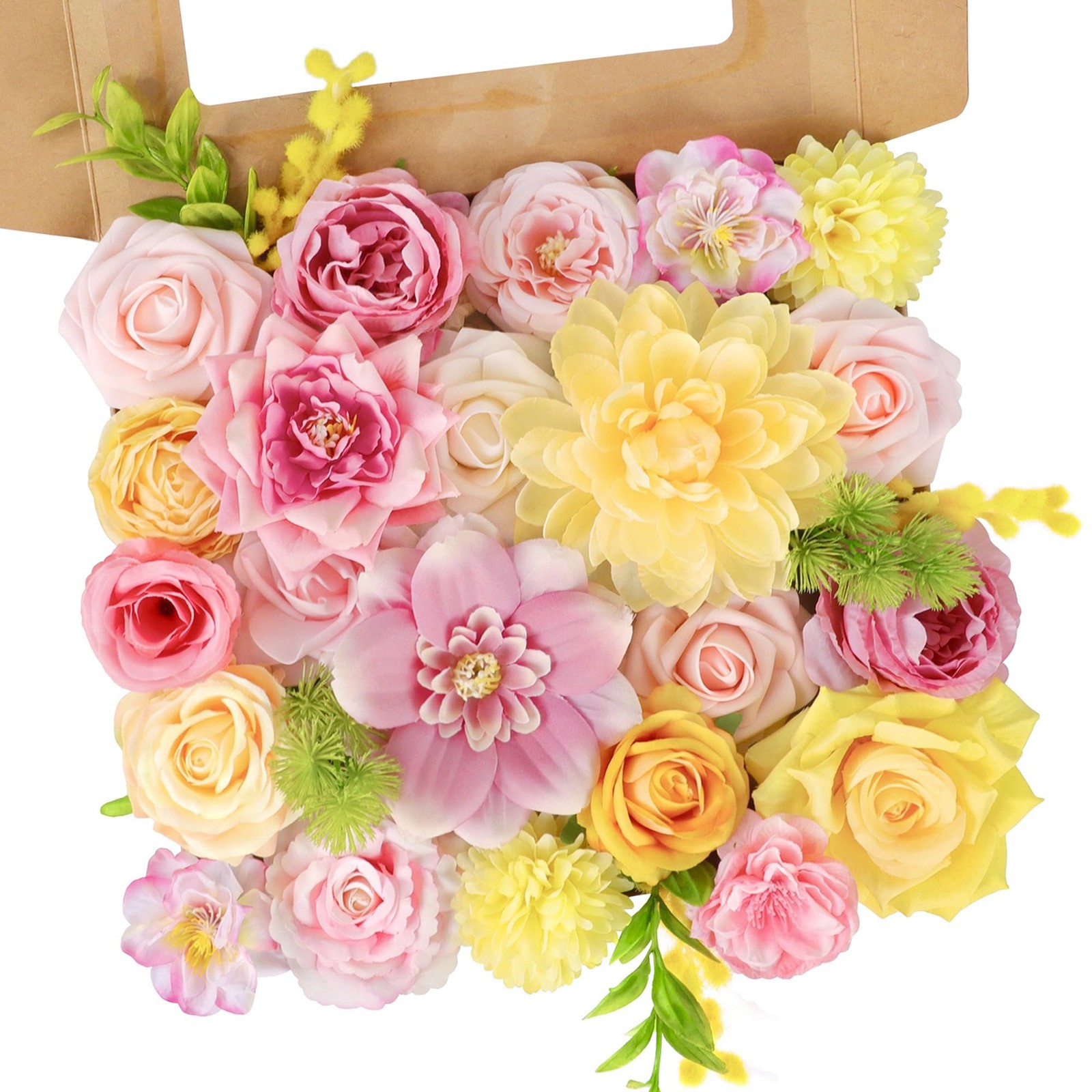 Pink Yellow Artificial Rose Silk Flowers Centerpieces Bridal Bouquet Baby Shower