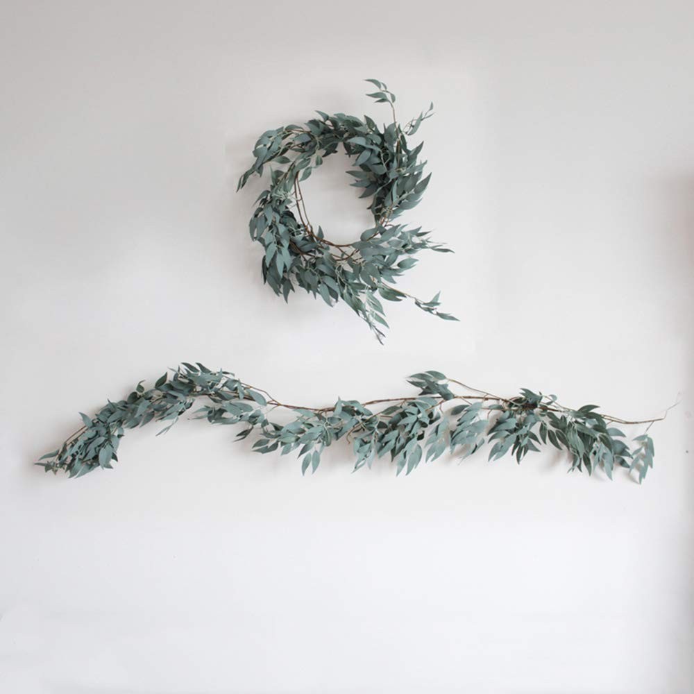 LJDJ Gray Green Leaf Garland Decorations – 5.4 Feet Artificial Silk Fabric Willo