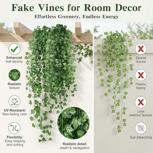 12pcs Fake Ivy Garland, 84 Ft Silk Greenery Vines for Room Decor Wall