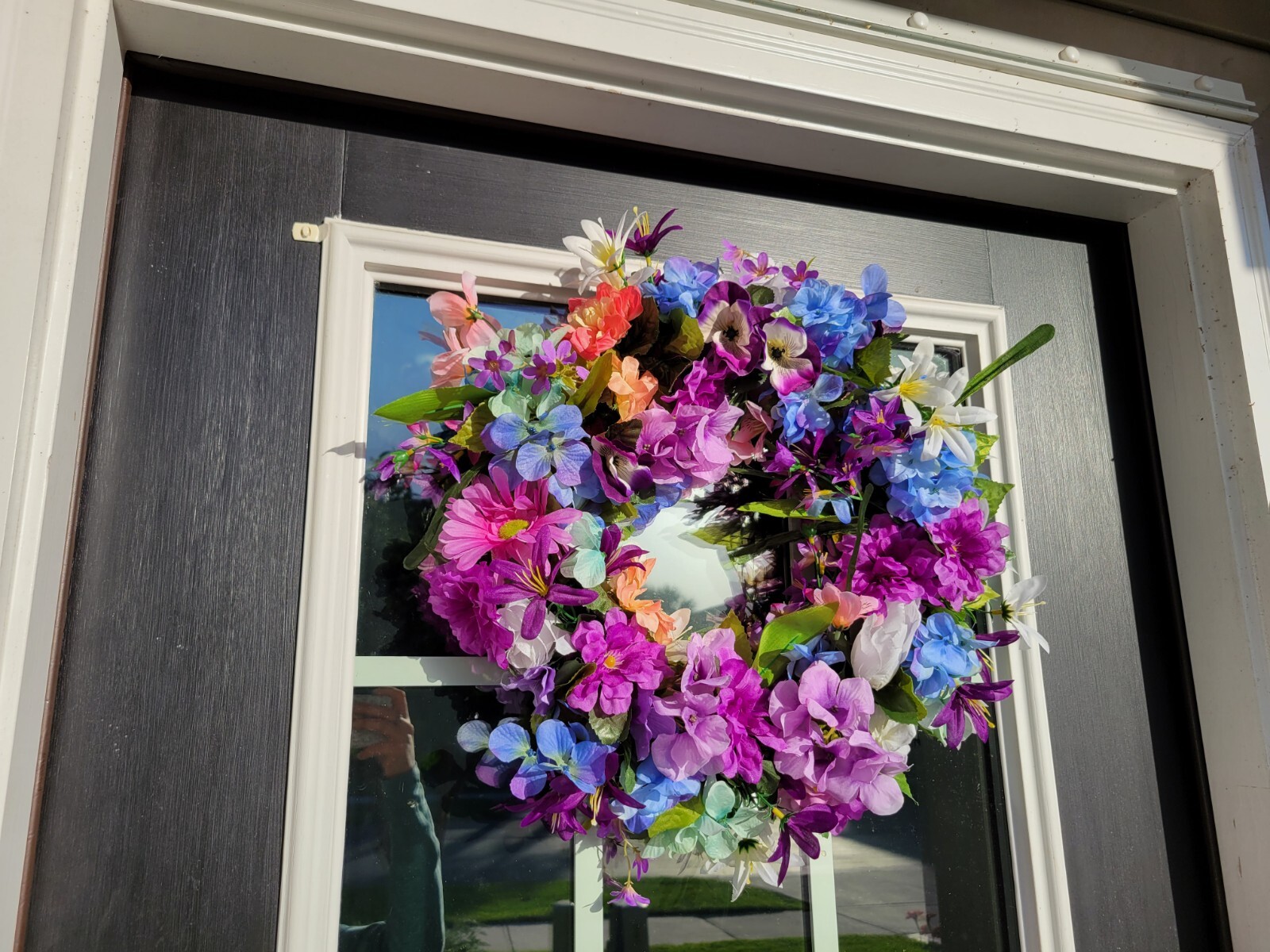 FLORAL one of a kind WREATH flowers Decor Front Door 16″ new pink purple blue