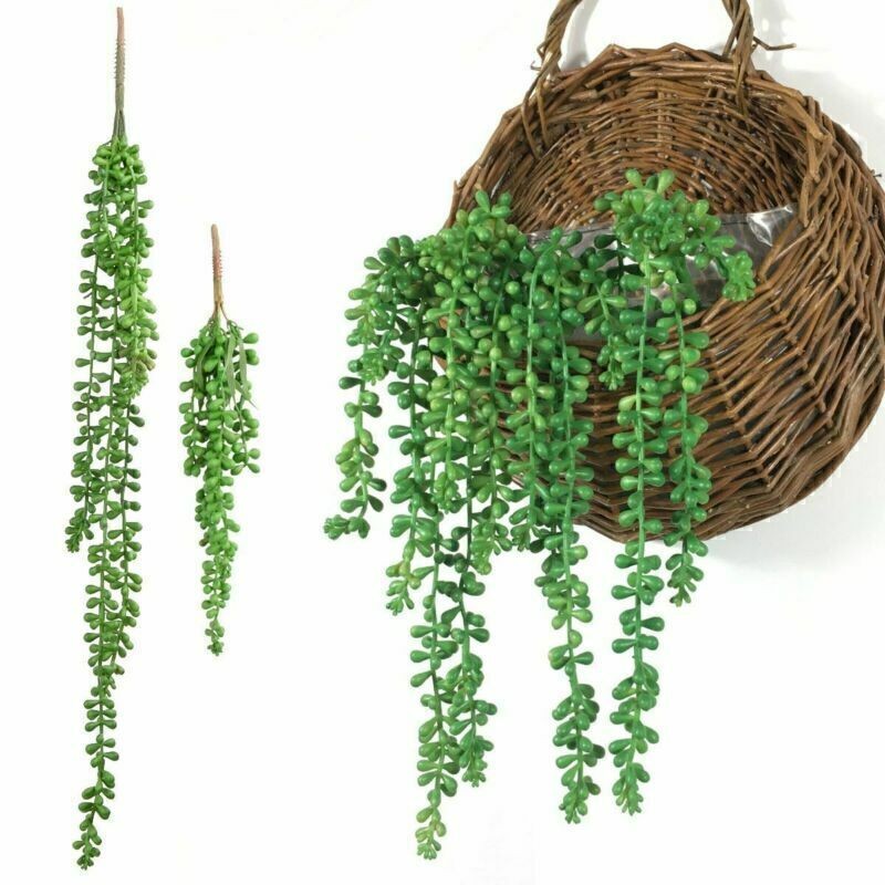 2Pcs 24″ Artificial Succulent Plant Green Vines Flower Hanging Rattan Wall Decor