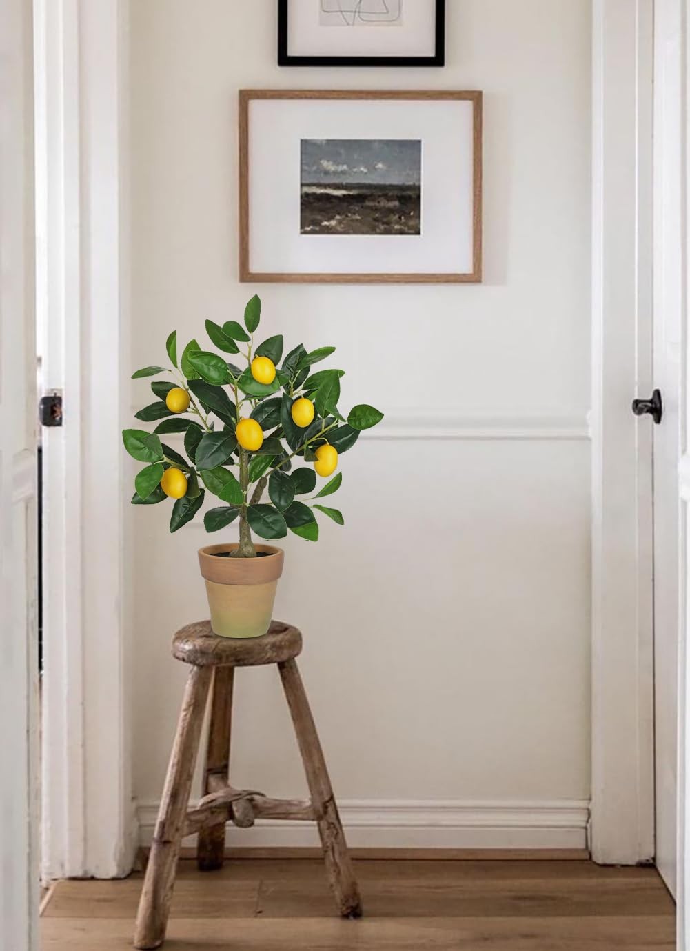Artificial Potted Plants 19.7 Inch Small Fake Lemon Tree Terracotta Pot Faux