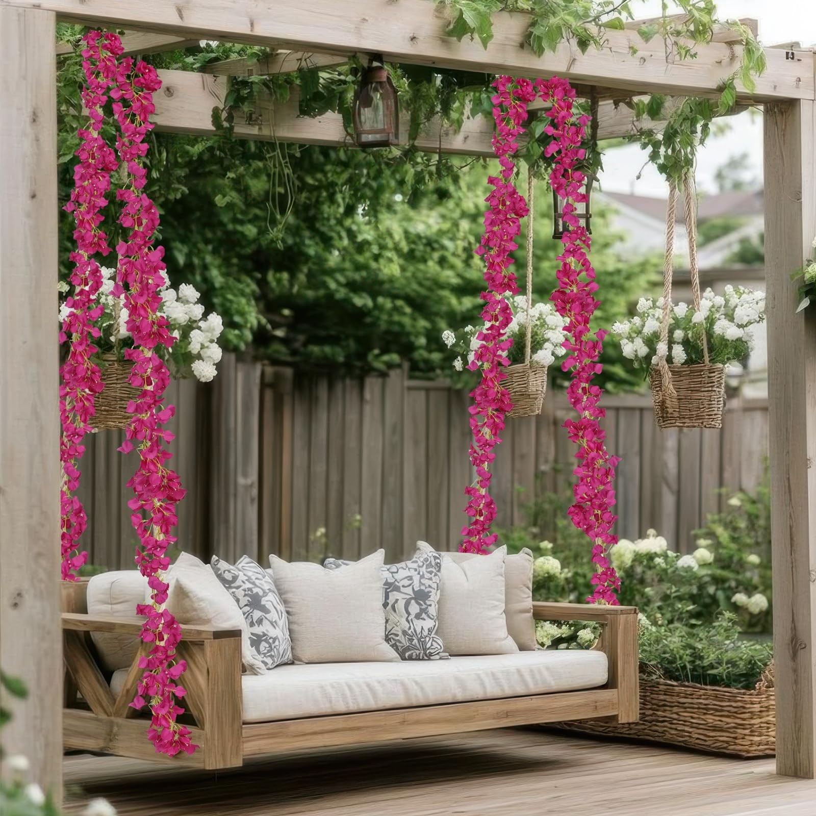 2 Pcs Artificial Bougainvillea Flowers Garland Fake Silk Bougainvilleas Vines…