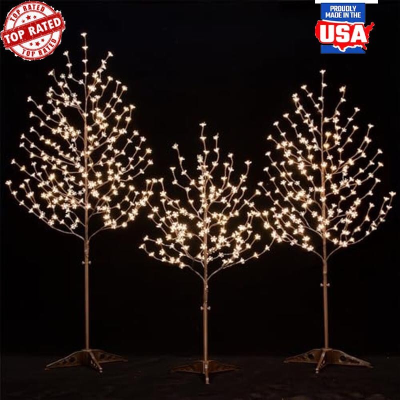 Lighted Cherry Blossom Tree Set 4ft 5ft 6ft Indoor Outdoor Decor Dimmable LED US