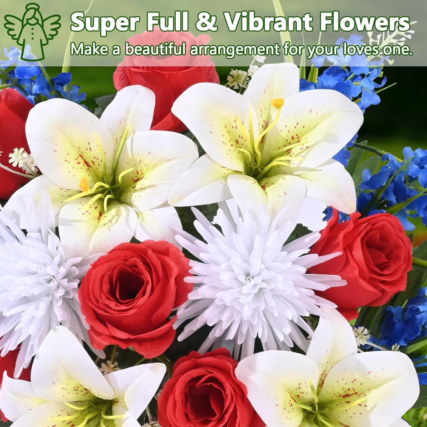 2 Sets Artificial Cemetery Flowers for Grave, Artificial Grave Flowers Memorial