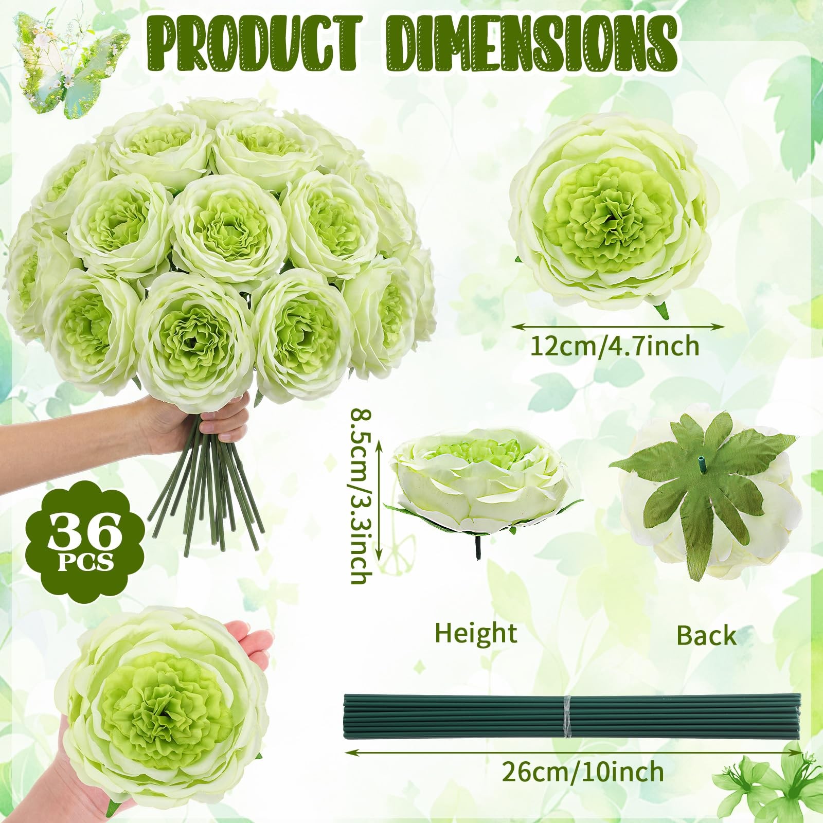 36 Pack Artificial Austin Rose Peonies 4.7 Inch Fake Flowers Silk Flowers Fau…