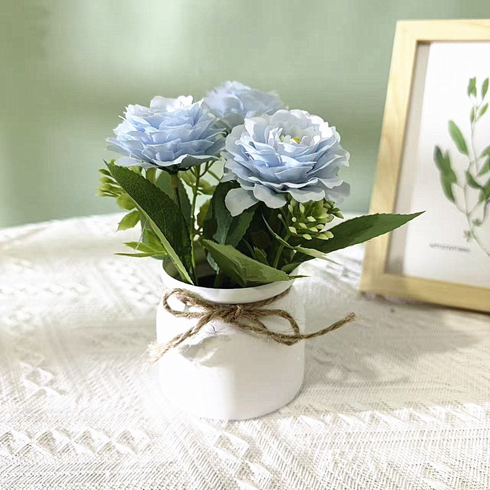 Plastic Potted Chrysanthemum Artificial Flowers for Living Room Desk Decor 15cm