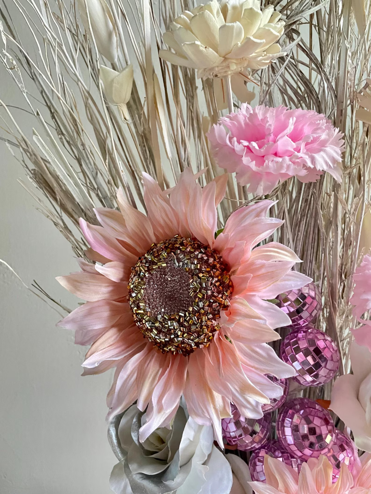 Pink Sunflower Centerpiece Chic Disco Living Dining Room Decor Bedroom Accent