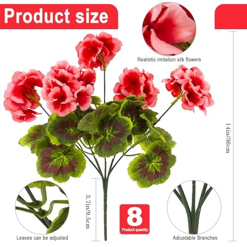 Pcs Artificial Geranium Plant Realistic Silk Flowers for Outside UV 8 Peach