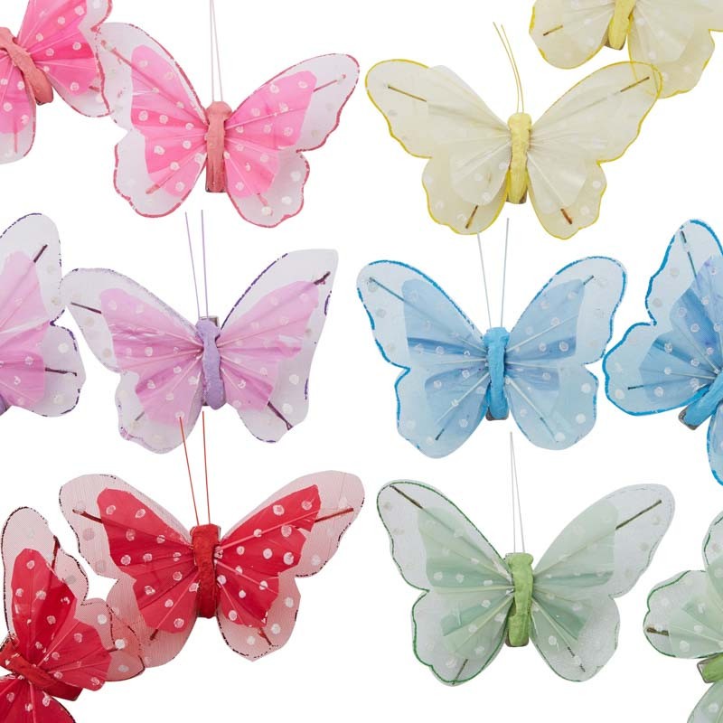 Package of 6 Assorted 3-1/2″ Polka Dot Nylon Butterflies with Alligator Clips