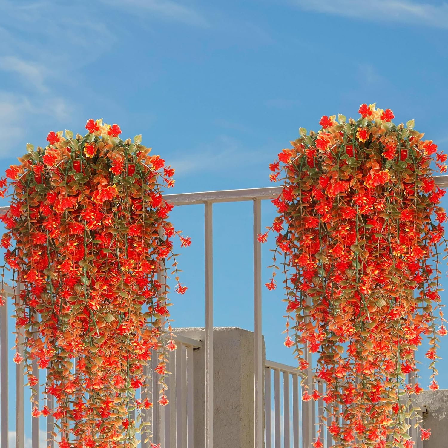 Artificial Fall Hanging Flowers Outdoor, UV Resistant No 4 Bundles Fall Orange