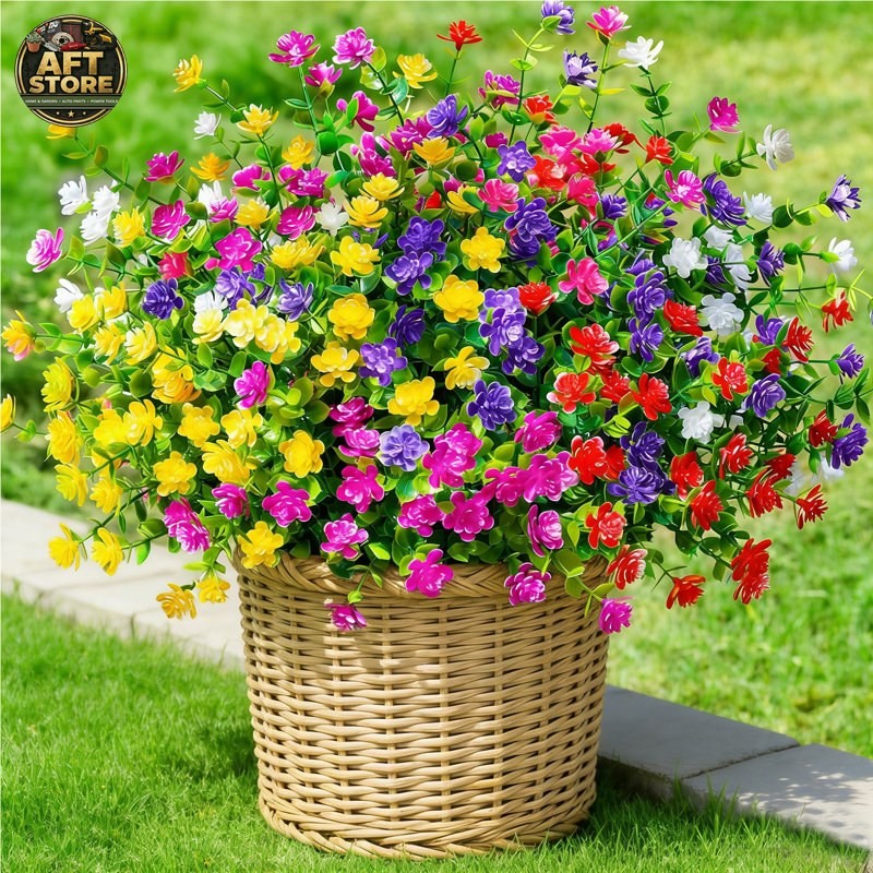 12 Pcs Primrue Artificial Flowers UV Resistant Mix Colors Home Decor