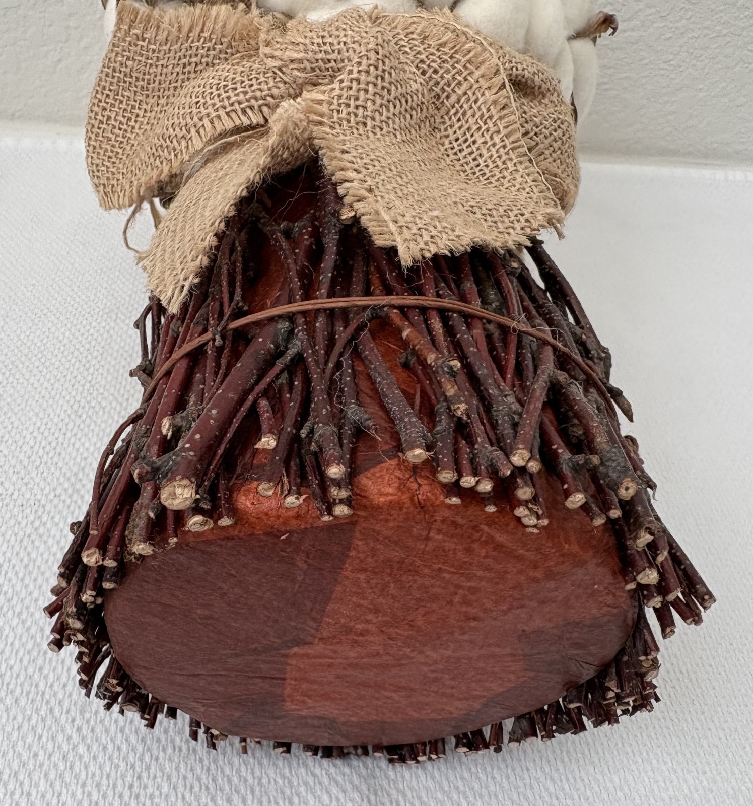 Cotton Stalk Bouquet Combined with Burlap Ribbon, Home Decor 13″x7″ (5″ at base)