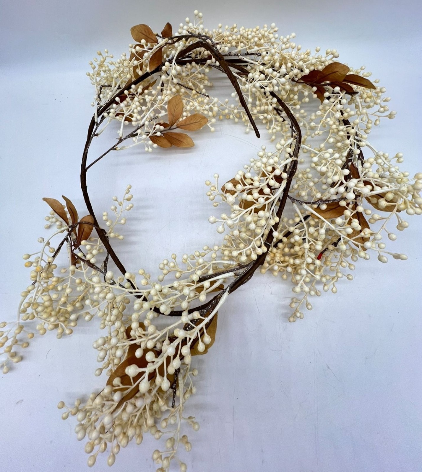 Artificial Cream Berry Brown Leaves Fall Seasonal Decorative Rustic Home Decor