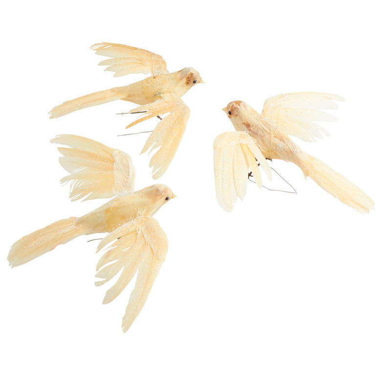 Set of 12 Open Wing 6-1/2″ Snowy Ivory Feathered Doves