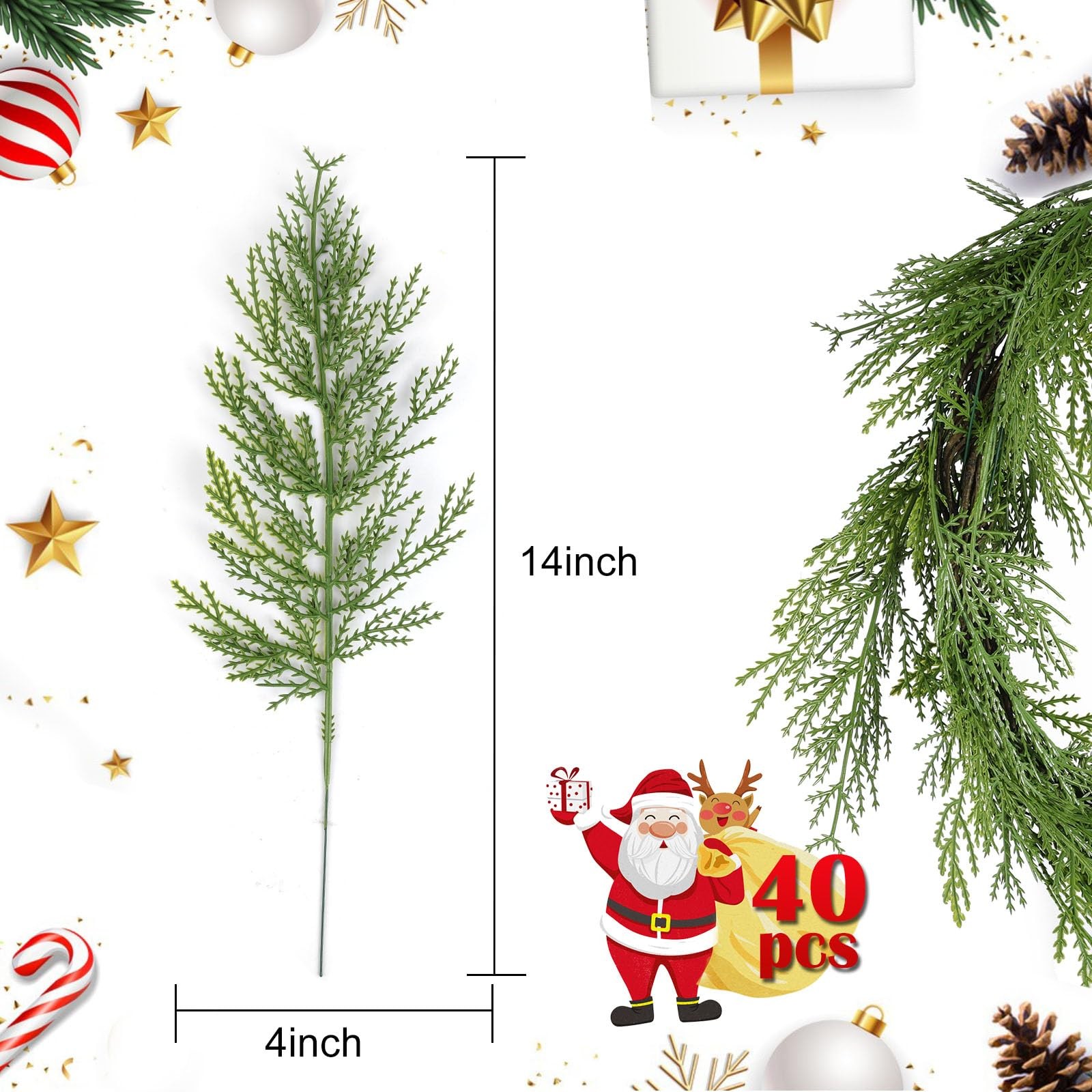 40 Pcs Artificial Pine Sprigs Faux Greenery Stems Pine Picks Plastic Christmas D