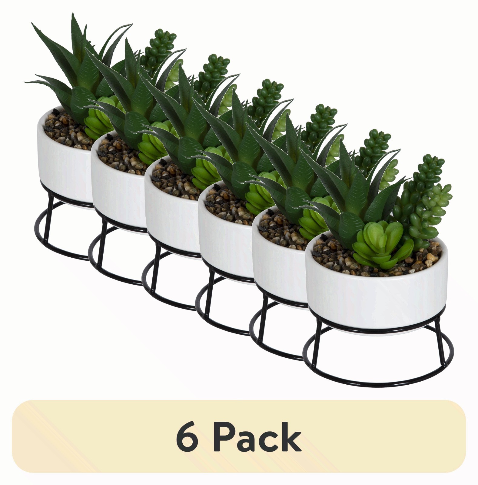 6-pack 6.5″ Artificial Agave and Sedum Succulents in Ceramic Planter, Multicolor