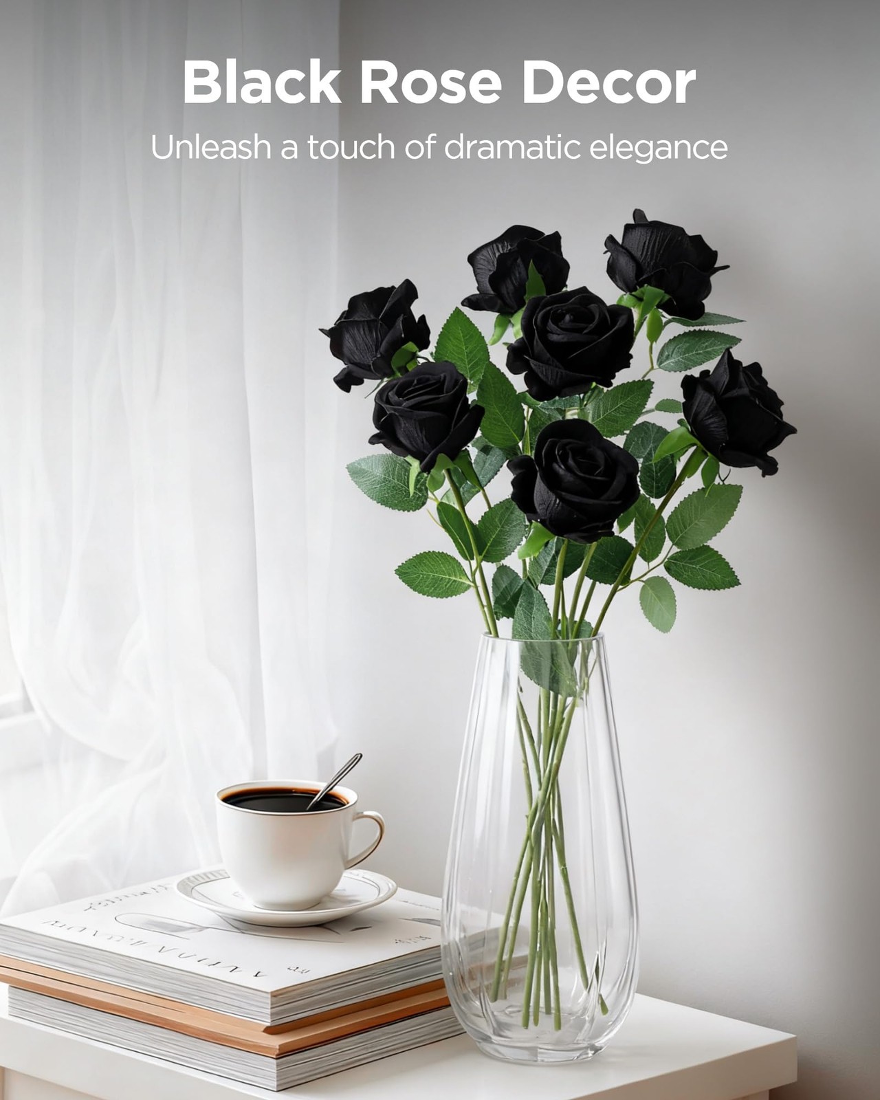 50 Pcs Black Roses Artificial Flowers, Fake Velvet Silk Rose Bulk Faux Flower…