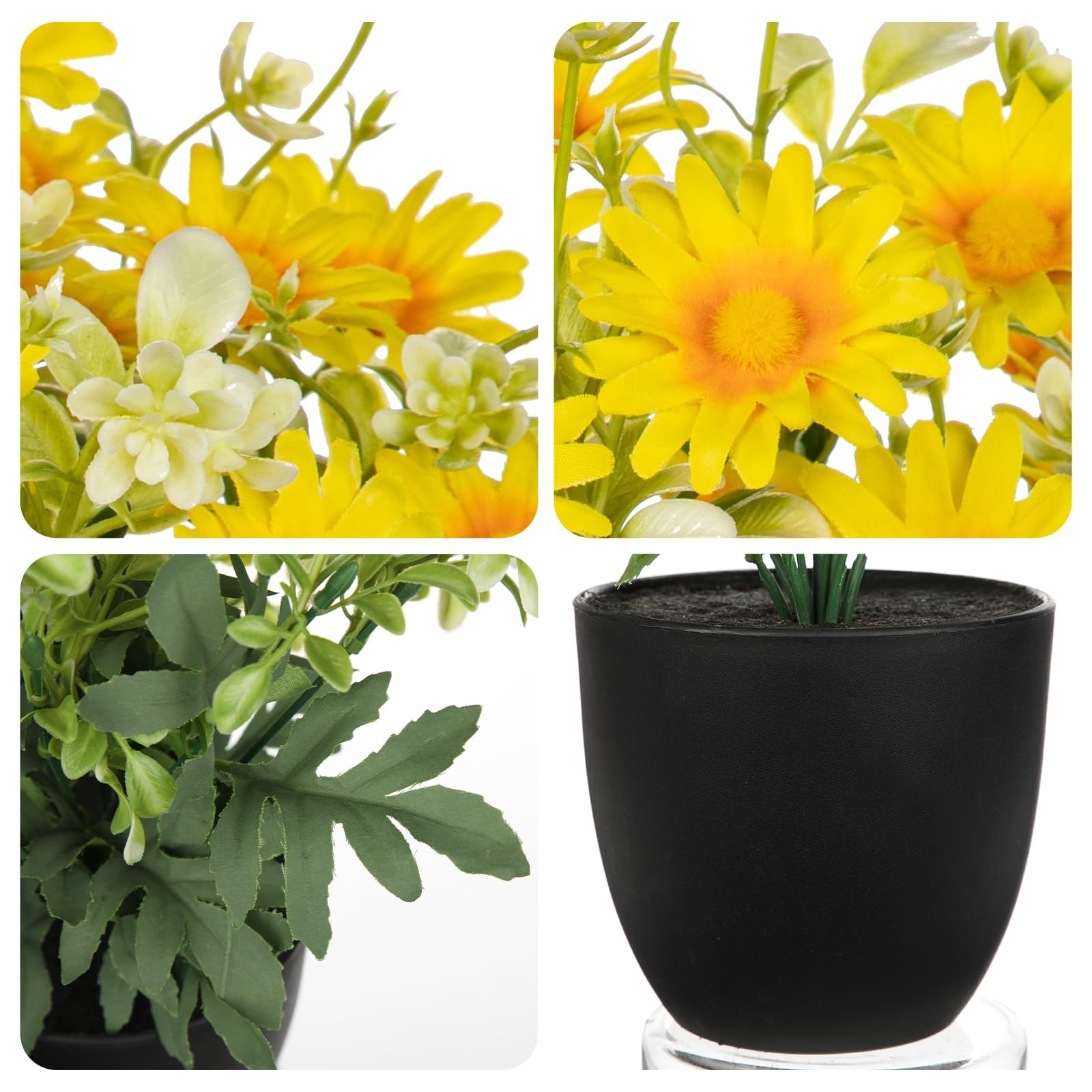 1 PCS Artificial Daisy Flowers Potted 12 Inch Yellow Silk Faux Plant Decor
