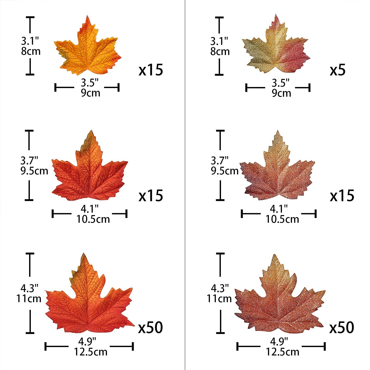 150 Pcs Fake Fall Maple Leaves Assorted Color Silk Artificial Autumn Leaf