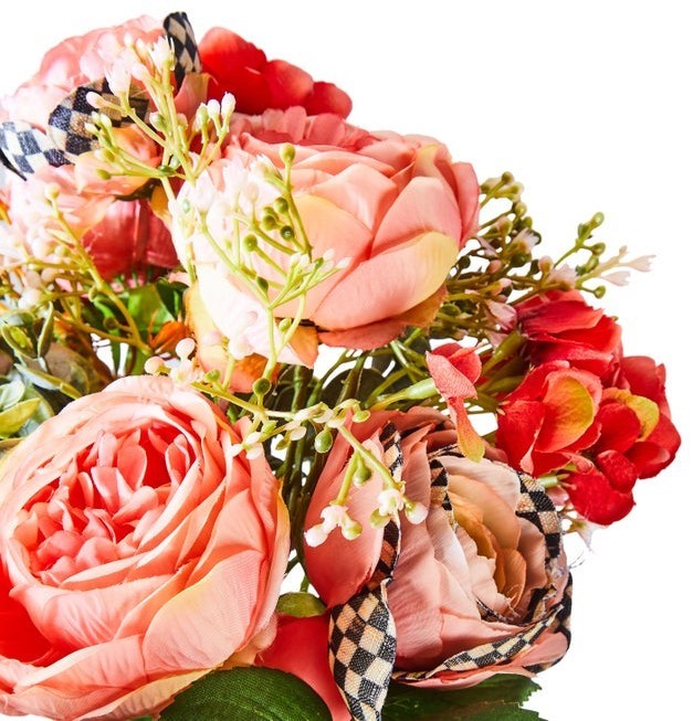 MacKENZIE CHILDS Peach Ranunculus & Rose BOUQUET courtly flowers 14″ NEW w tags