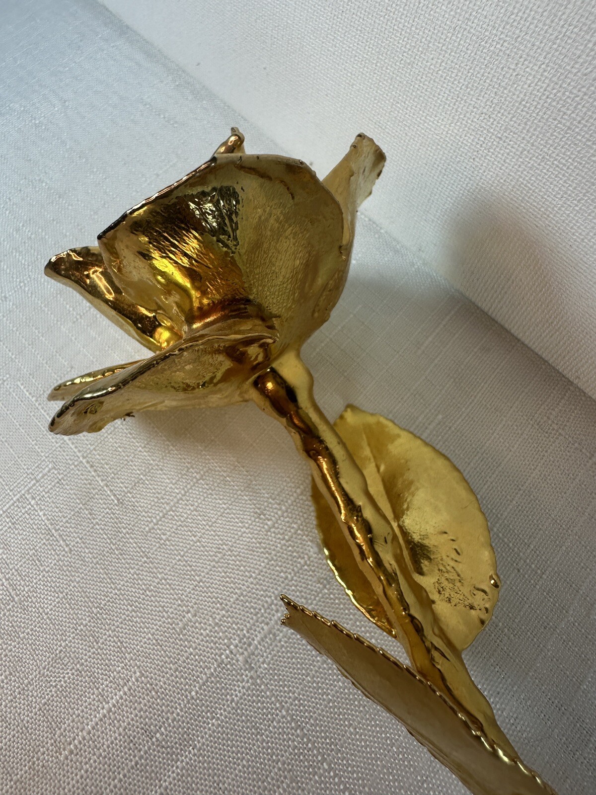 Real Rose Dipped Preserved In 24K Gold Long Stem 2 Leaves Forever Rose Gift