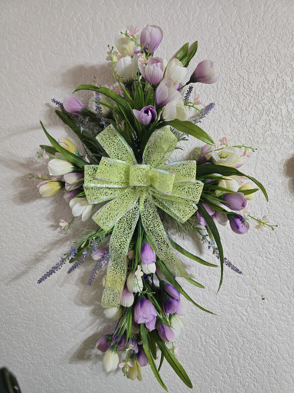Handcrafted Deco Mesh Handmade Cross Wreath Wall or Door Decor