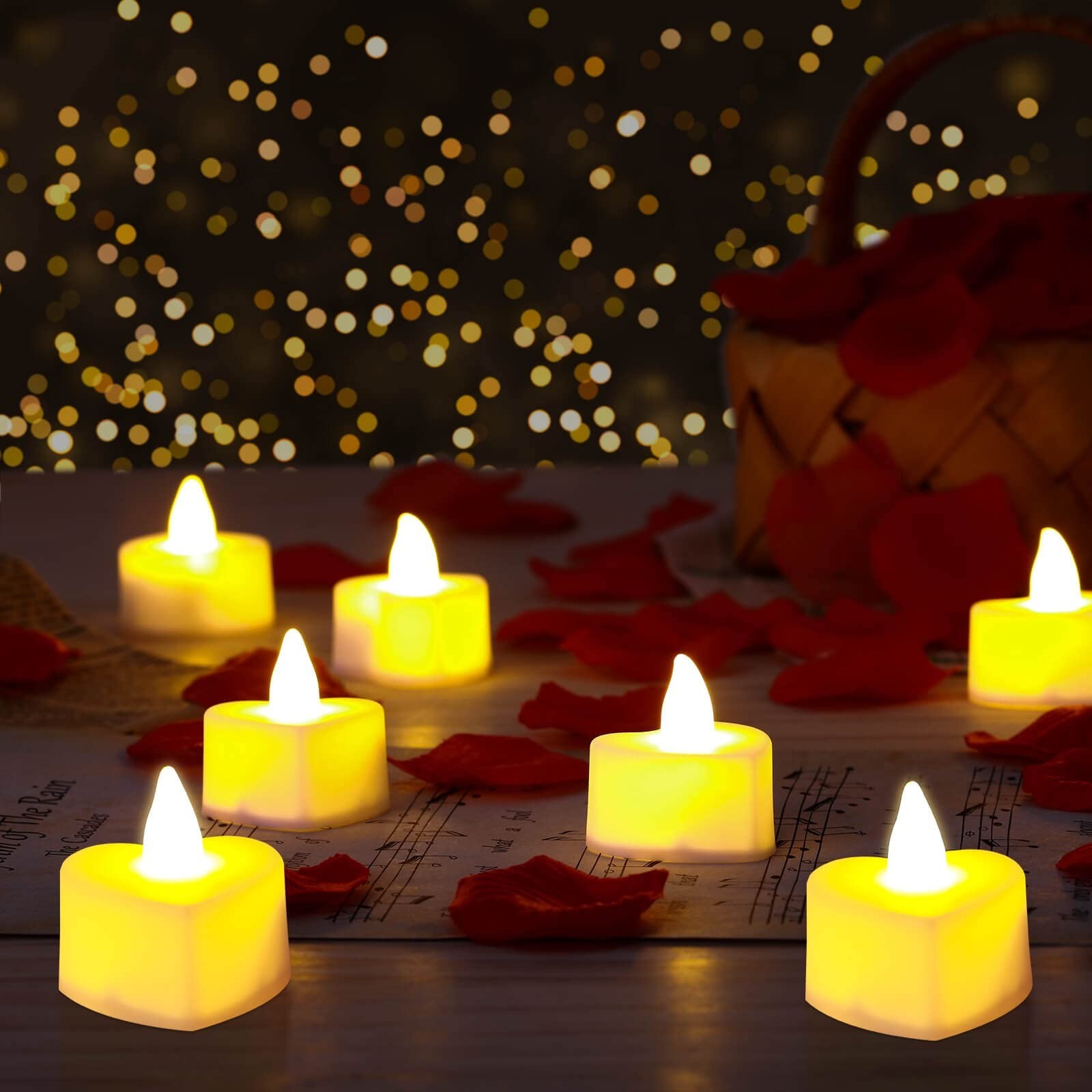2000 Artificial Rose Petals & 24 LED Tea Light Candles – Romantic Decor Set for