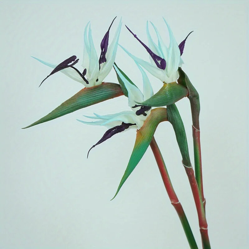 New 3pcs Artificial Bird Of Paradise Flowers Rubber Strelitzia 24.5” Long Stem
