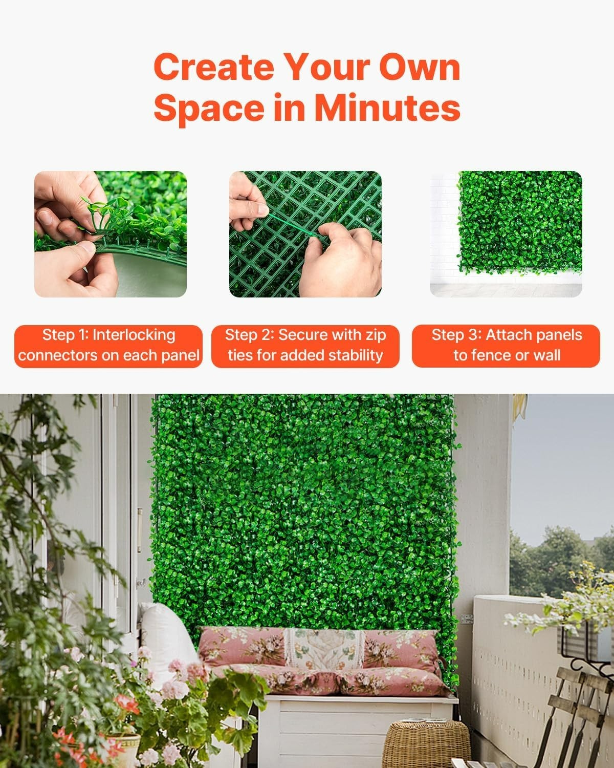 48pcs Artificial Boxwood Hedge Wall Panels – 10×10 Inches for Indoor & Outdoo…