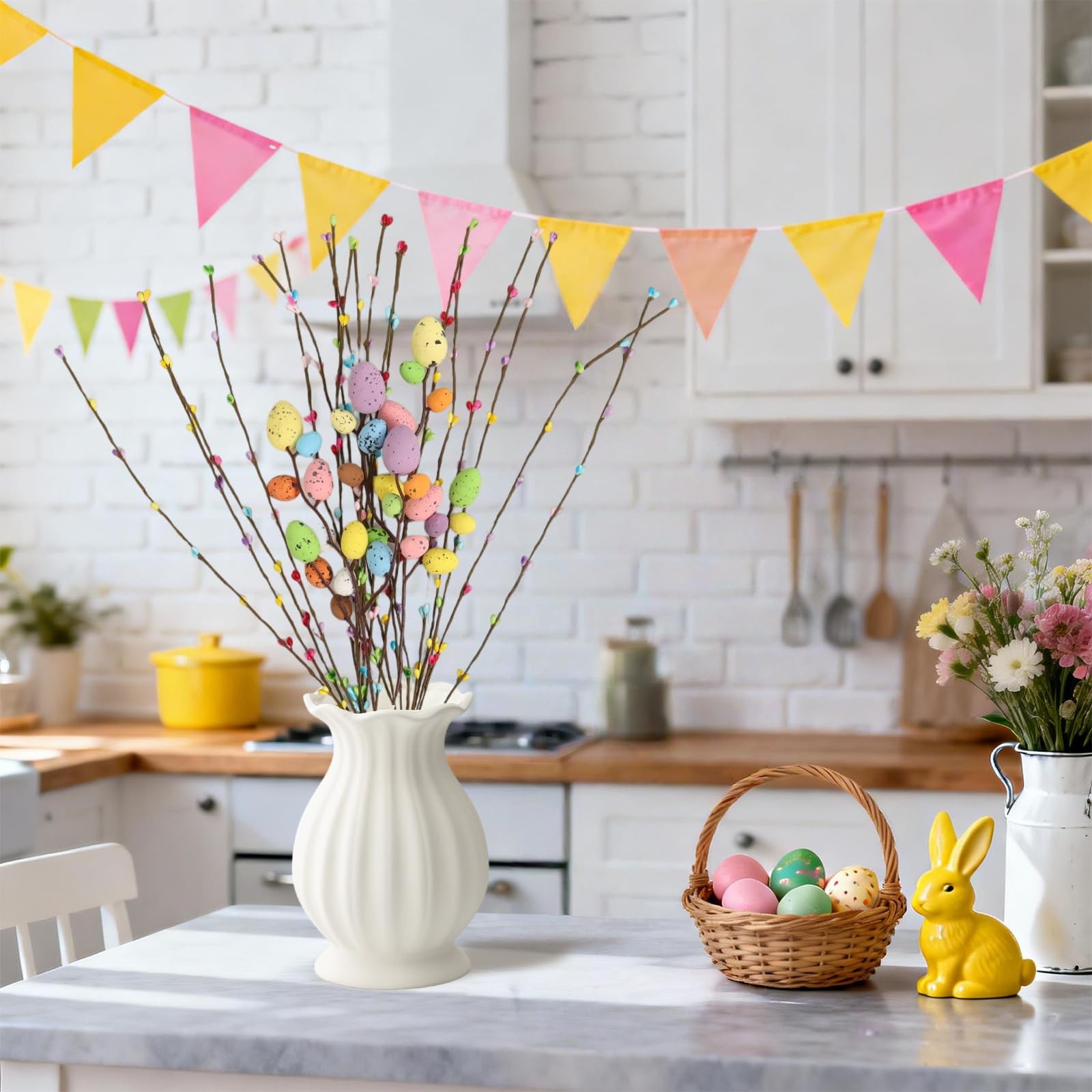 26Pcs Easter Decorations for Home – Faux Vine with Berries and Easter Eggs Pi…