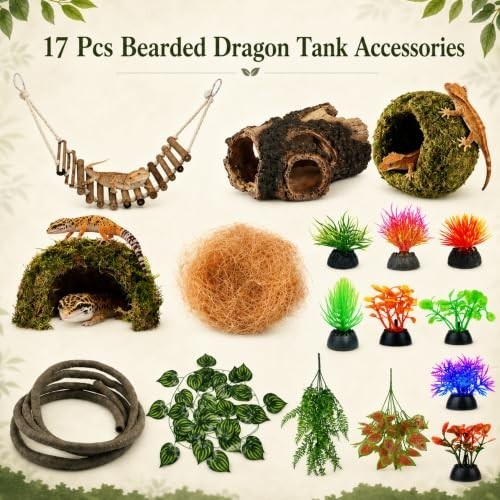 17 Pc Reptile Tank Accessories Moss Plants Suction Cups Decor