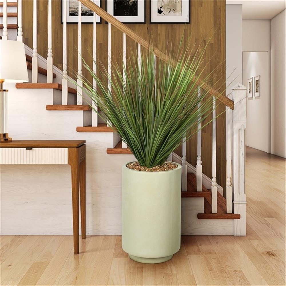 Pemberly Row Contemporary 56″ Faux Onion Grass in Beige Rainey Planter